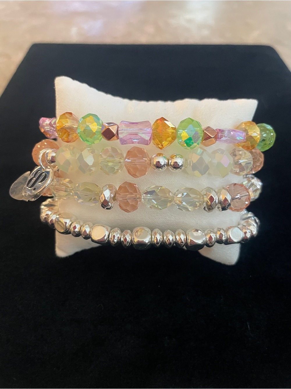 BOMB PARTY BP Multi-Color Crystal & Silver Bead Stackable Bracelet Set